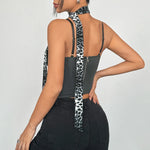 Phantasy Fashion Leopard Women's Tanks Sexy Button up Crop Top Hotsweet Fishbone Camisole Lady Night club Dress up Summer Outfit