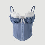 Sexy Top Mesh Lace Patchwork Cotton Hot Girl Fishbone Strap High-end Wear Top For Women Bowknot Pure Desire Vest Charming PWGG
