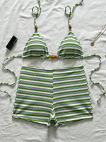 DEKA Summer Womens Striped Bikini Sexy Halter Bra Tops with Shorts 2 Pcs Set Beach High Waist Swimwear Female Bathing Suit