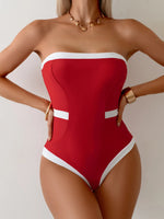 Sexy Black White Patchwork Swimwear Women 2026 Bandeau Slim Tummy Conrtol One Piece Swimsuit Beach Bathing Suit Holiday Monokini