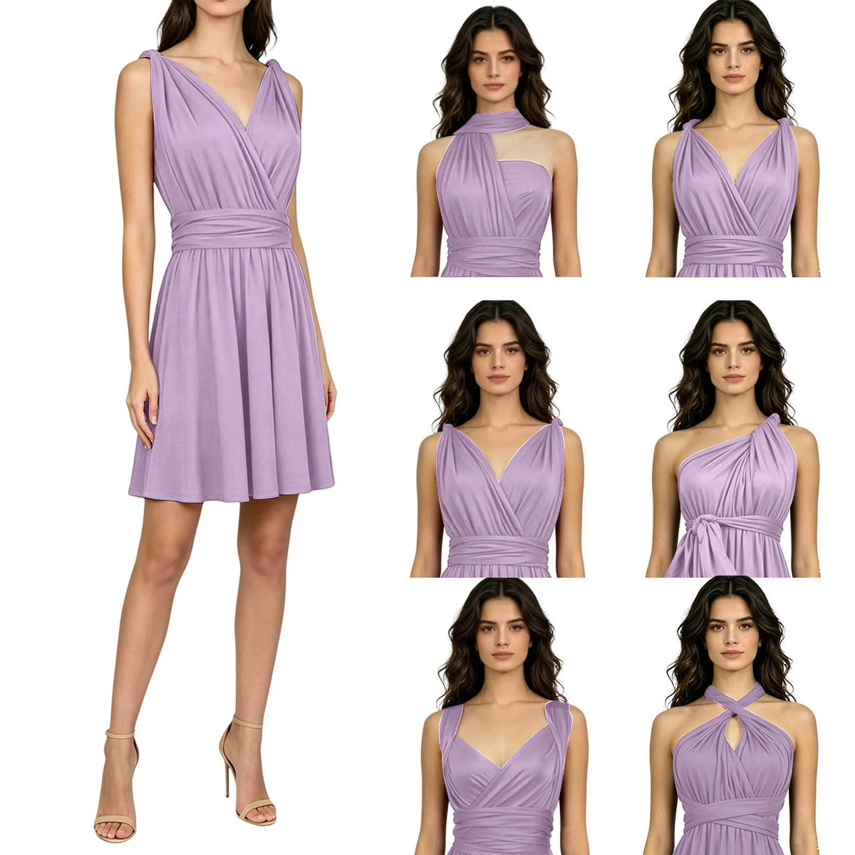 Women's Sexy V Neck Evening Dress Tie Up Multiple Ways To Wear Cocktail Dress Convertible Wrap Infinity Short Bridesmaid Dresses
