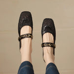 Summer Retro Style Women Mary Jane Shoes Fashion Shallow Ladies Square Soft Hollow Out Flats Sandals Shoes New 2026 Size 32-43