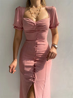 Fashion Bandage Bodycon Dresses For Women Puff Short Sleeves Sexy Low Cut Slim A-line Dress Elegant Ladies Vestidos 2023 Summer
