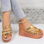 Summer High Heels Large Size Sandals For Women Strap Sloping Heel Thick Soled Roman Sandals