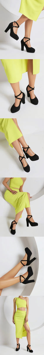 2026 Plus Size 43 Elegant Pink Cross-strap Pumps Office Lady Classic Black High Heels Shoes Women Purple Platform Party Shoes
