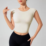 Women's Backless Fitness Clothes with Fixed Chest Pad Beautiful Top Short Sleeve Dance SportT-Shirt Yoga Wear
