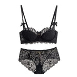 French Pure Desire Bralette AB Cup Wireless Lace Bra Set-Small Bust Push Up ComfortChubby Girl Bow Design Thin Fold Plus Size