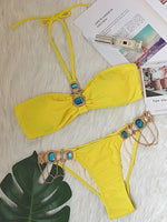 Halter Rhinestone Diamond Bikini Women Swimsuit Female Bikinis Metal Chain Swimwear Two Pieces Bikini Set Bathing Suit Swim Lady