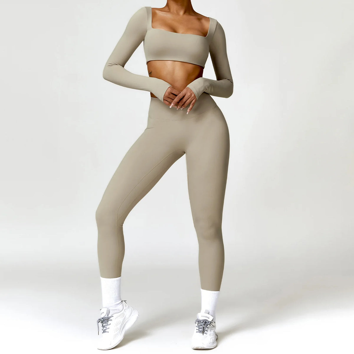Hearuisavy Summer 2PCS Long Sleeve Gym Set Women Yoga Clothes Quick-Drying Sportswear Running Leggings Workout Sports Crop Top