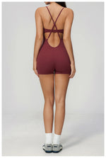 New Cross Back Yoga Jumpsuit Women Tight Sleeveless Hollow Out Sports One Piece Suit Butt-Lifting Shorts Fitness Bodysuits