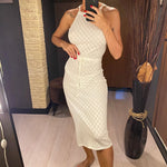 Halter Backless High Leg Cut Crochet Knitted Tunic Beach Cover Up Cover-ups Beach Dress Beach Wear Beachwear Female Women V5753