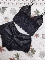 Summer Sexy 2 Pieces Pajamas Set for Women Sleepwear Lingerie Lace Silk Crop Tops and Shorts Sets Casual Nightwear Pijamas
