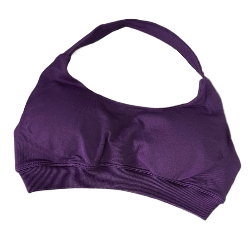 High Support Sports Bra Women Halter Seamless Yoga Bra Padded Backless Sports Bras Gym Crop Top Push Up Workout Yoga Tops Woman