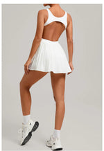 New Large Backless Tennis Dresses Women Solid Color Sleeveless Glare Pleated Yoga Skirt with Pocket Shorts Running Fitness Dress