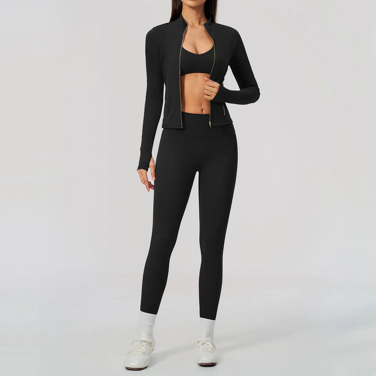 Yoga Set 3PCS Women's Tracksuit Workout Outfit Zipper Fitness Long Sleeved Sportswear Gym Clothes Female Sports Bra Yoga Clothes