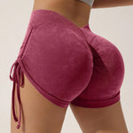 Matte craft summer three part pants yoga pants women's drawstring sports shorts European and American peach hip lifting fitness