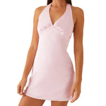 Women's Summer Fashion Party Beach Halter Neck Tank Dresses Sleeveless Deep V Neck Solid Color/Floral Print Mini Dress