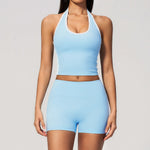 Naked Color Contrast Yoga Sets Women Hanging Neck Sports Vest Gym Clothes Breathable High Waist Shorts Fitness Suits Tracksuit