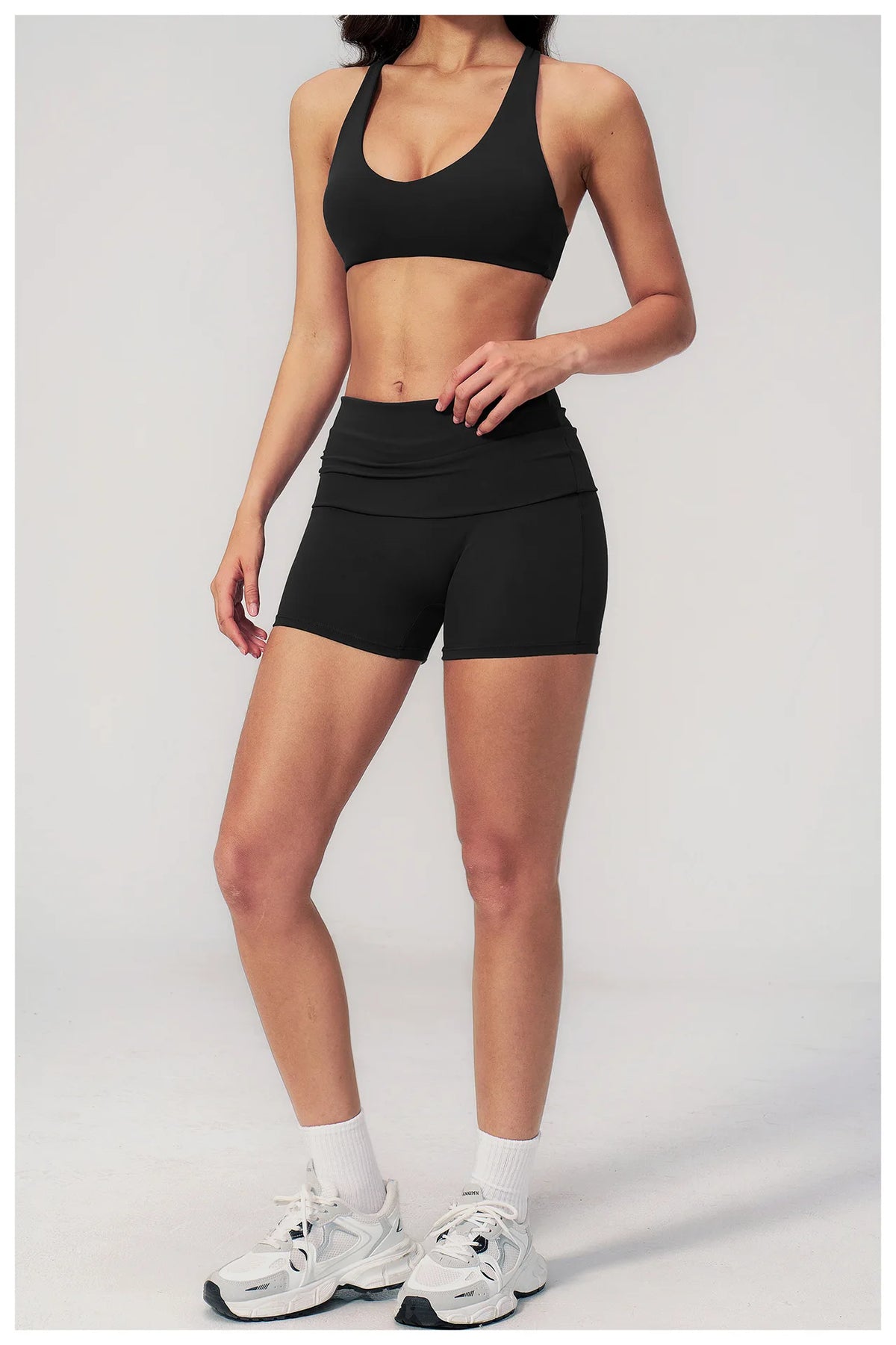 Women Two Piece Gym Yoga Sets Back Cross Sports Bra Pleate High Waist Short Fitness Suit Outdoor Running Camisole Tops Outfits