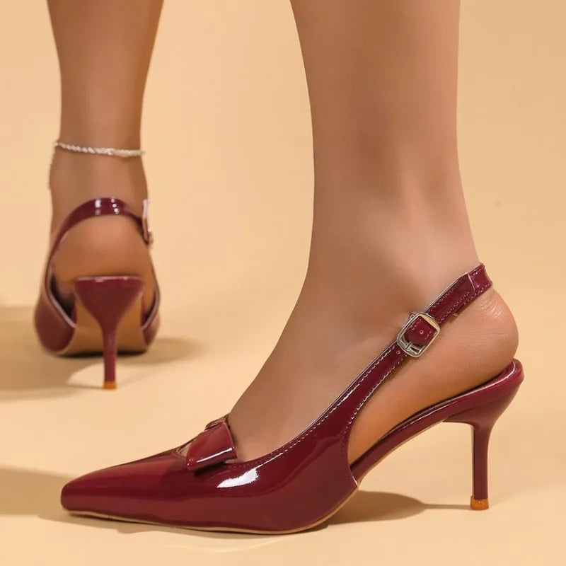 【Measure your feet length before order】Sexy Women Stiletto High Heel Pointed Toe Bow Sandal Slingback Party Dress Shoe