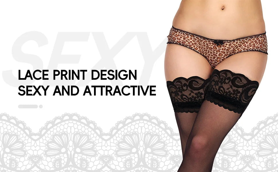 Elegant Lace Top Thigh High Stockings for Women Sheer Black Mesh with Floral Design Stretchy and Stylish Socks