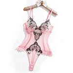 Women's Lingerie Pink Mesh Slimming Bodysuit Delicate Floral Embroidered Jumpsuit Romantic Sleeveless Polka Dot Sexy Bodysuit