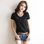 Women Summer T-shirt V-neck Short Sleeve Slim Fit T-shirt Solid Color Pullover Tops Women Bottoming Shirt Streetwear