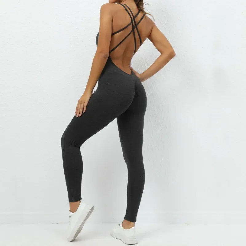 Seamless High-Waisted Peach Hip Yoga Jumpsuit for Women - Fast Drying Sweat-Wicking Tight Running Sports Jogging Gym Activewear