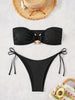 ZTVitality Sexy Bandeau Rib Knit Tie Side Black Bikini Set 2024 Biquini New Arrival Padded Strapless Swimsuit Women's Swimwear