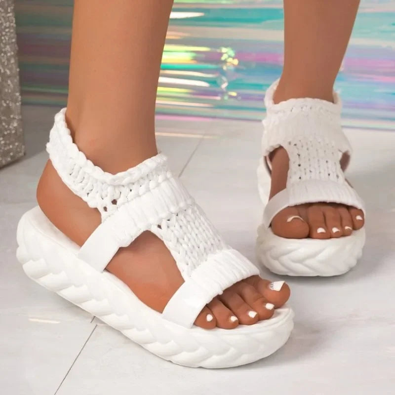 2026Women Platform Sandals Summer Gladiator Sandals Shoes Thick Heels Ladies White Sandalias Casual
