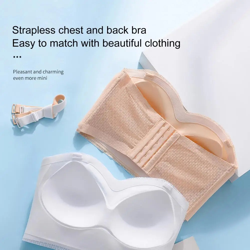 Women Bra Anti-slip Push Up Front Closure Invisible Tube Top Bra Solid Color Elastic Lady Bandeau Bra Women Underwear