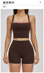 Naked Yoga Suit Workout Clothes Women Back Cross Shockproof Slim Sports Tank Top High Waist Short Fitness Suit Athletic Wear