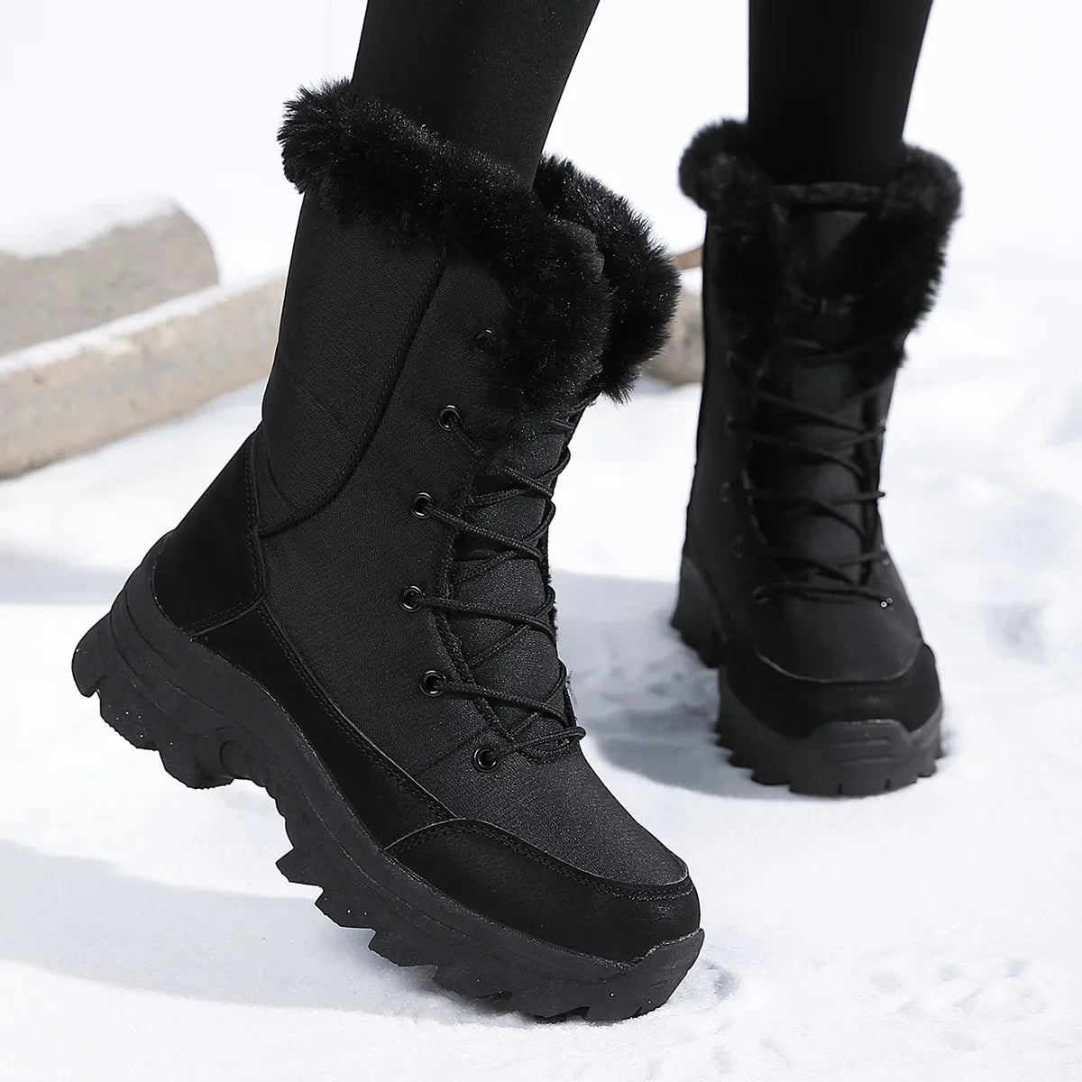 Winter Snow BootsWomen Waterproof Non-Slip Warm Northeast-Style Large Cotton Shoes, Ski , Fleece-Lined,High-Top Cotton Boots