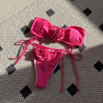 DEKA Pink 3D Flower Bandeau Bikinis Sets 2026 Sexy Swimsuit Women String Micro thong Swimwear Bathing Suit Beach Wear Bikini