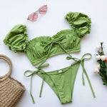 DEKA Brazilian Puff Sleeve Bikini Set Women Thong Swimsuit Printed High Waist Swimwear Bathing Suit Beachwear Push Up Bikini