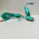 Women's Metallic Green Ankle Strap Stiletto Sandals - Pointed Toe High Heels for Party, Summer & Evening Dress