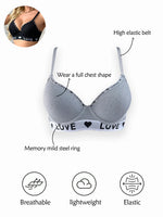 Ribbed Underwire Push Up Bra for Women Letter Trim Wide Side Support Comfortable Daily Lingerie