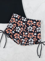 2026 Women's Bikini 2-piece Swimwear Tankini Set Sexy Halter Black Bathing SuitFloral Print Drawstring High Waist Swimsuit