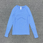 Women's Slim Fit Long Sleeve Yoga Sports Top Breathable Stretch Seamless Pilates Training T-Shirt Fitness Running Shirt T-shirt