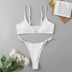 11 Colors Sexy Ribbed High Cut Bikini Women Swimwear Female Swimsuit Two-piece Bikini Padded set Bather Bathing Suit Swim V7111B