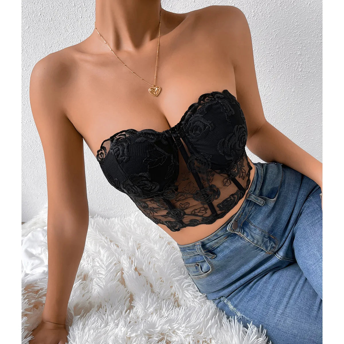 Phantasy Sexy Lace See through Crop Top Women Fashion Floral Embroidery Black Tank Top Night club Dress up 2026 Summer Outfit