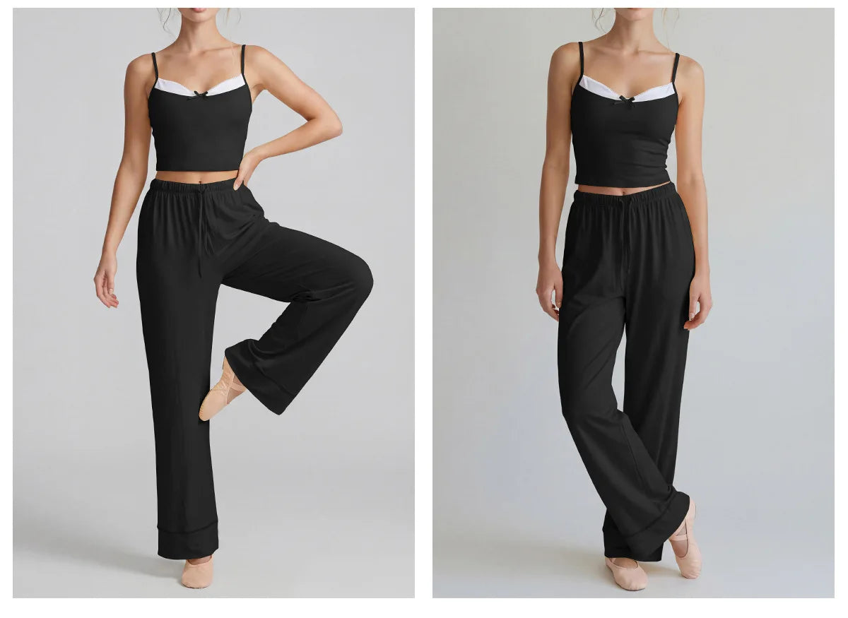 Women's Yoga Sets Yellow Patchwork Slimming Sports Tank Top Summer Gym Training Suit High Waist Wide Leg Pants Fitness Outfits