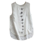 Women Vintage Cotton Linen Tanks Tops Round Neck Floral Print Shirt Summer Sleeveless Blouse Elegant Female Casual Loose Tops