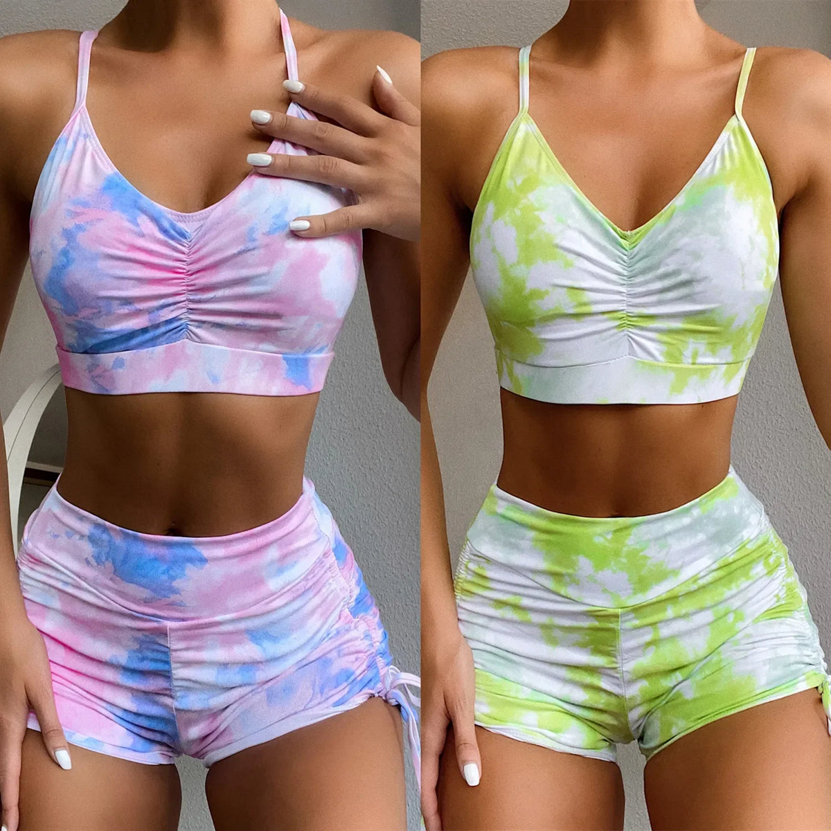 New Two Piece Swimsuit Swimwear Women Print Shirring High Waist Bathing Suit Beachwear High Quality Banadores Bikini 2026 Mujer