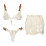 White Crochet 3Pcs Bikini Set Sexy Women Swimsuit Push Up Swimwear Brazilian Biquini Beach Skirt Micro Bikinis Bathing Suits