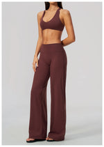 Summer 2 Piece Yoga Sets Women Tight Back Cross Sports Bra High Waist Peach Hip Wide Leg Pants Gym Running Fitness Workout Suits