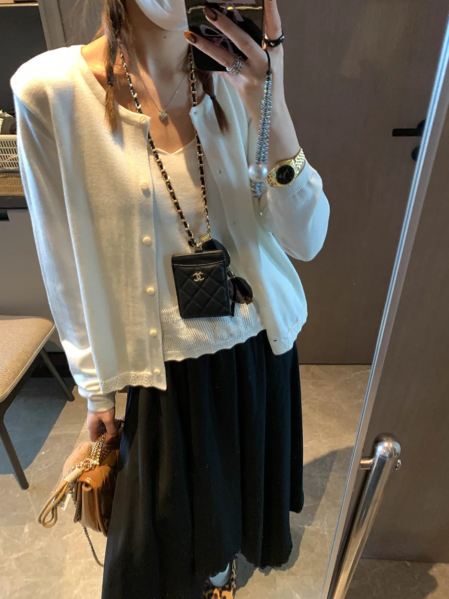 Spliced Lace Elastic High-waisted Slimming Skirt White Lace Trim Skirt Elastic Waist Casual Summer Style Skirt For Women 6S7Q