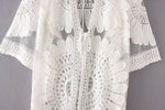 DEKA New Beach Cover-up Swimsuit Lace Hollow Crochet Beach Bikini Cover Up 3/4 Sleeve Women Top Swimwear Beach Dress Tunic Shirt