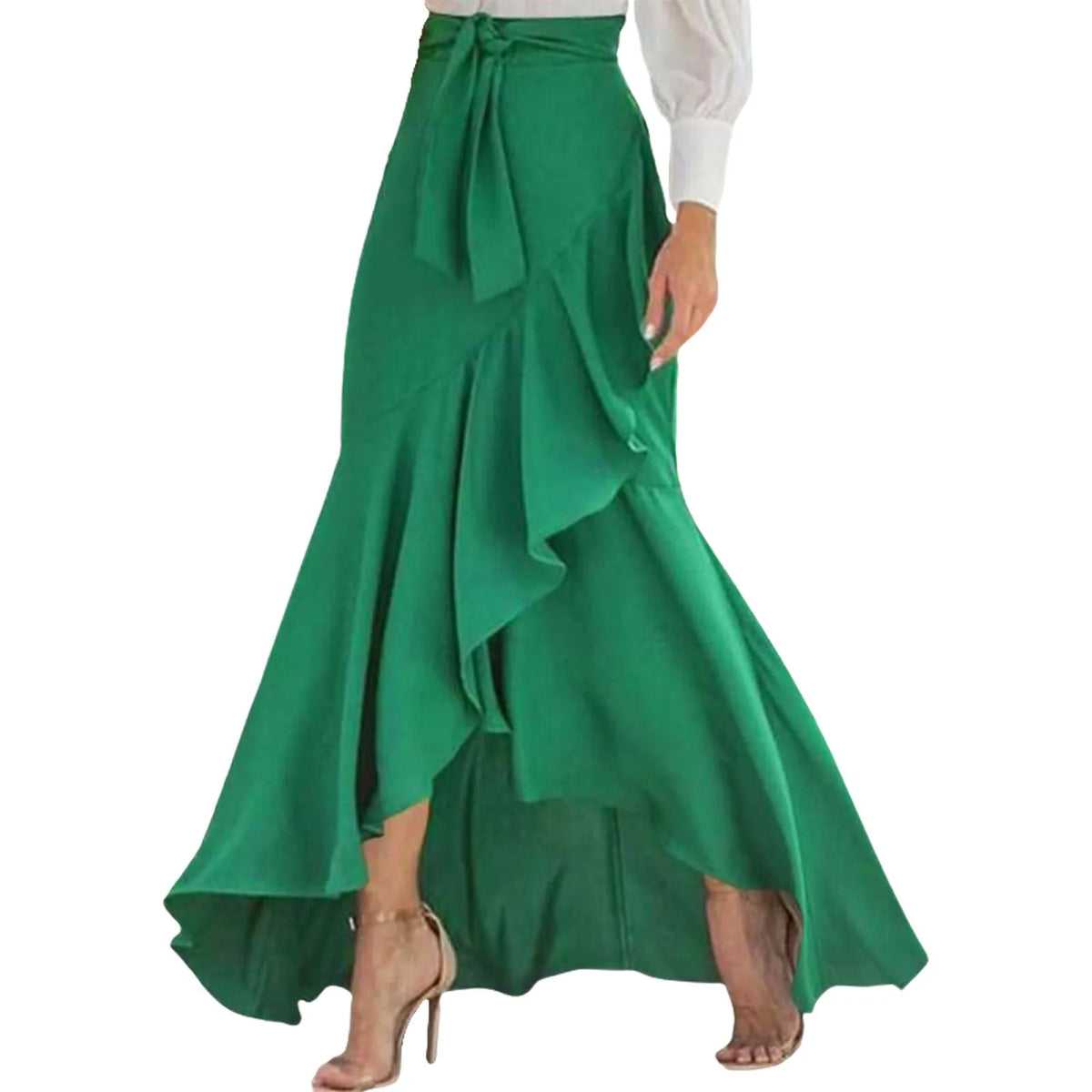 Irregular Ruffle Hem Sexy Skirt For Women Elegant Summer Wrapped Hip Fishtail Skirt High Waistband Solid Color Flowy Skirt