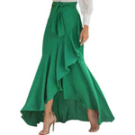 Irregular Ruffle Hem Sexy Skirt For Women Elegant Summer Wrapped Hip Fishtail Skirt High Waistband Solid Color Flowy Skirt